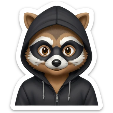 thief raccoon portrait, head and shoulders only, black burglar mask markings, sneaky smile, dark hoodie collar, mischievous eyes, 3D cartoon, mobile game icon style, clean background, no text, no watermark
 sticker