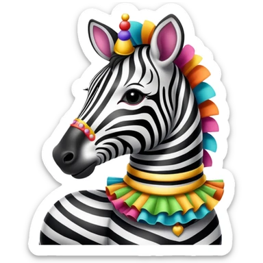Vintage circus zebra wearing colorful neck ruffles sticker