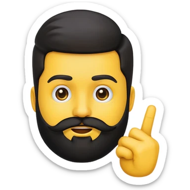 yellow emoji with a black beard, side-facing mouth, hand making a 'no' gesture, one eyebrow raised sticker