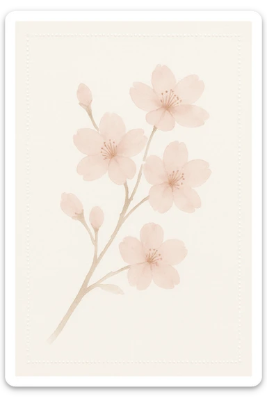 pastel sakura branch with a pearl border, watercolor art style sticker