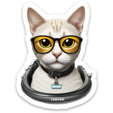Cat wearing cartier frames while driving a jetski on concrete sticker