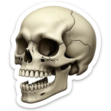 A skull that is dark depressing and under saturated make him creepy and scary but also cursed and his jaw is like uncanny long but not too long that it’s like monster long like impressive human achieveable long sticker