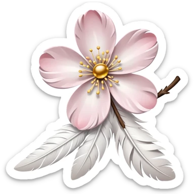 white sakura flower with a bow and feather texture petals sticker
