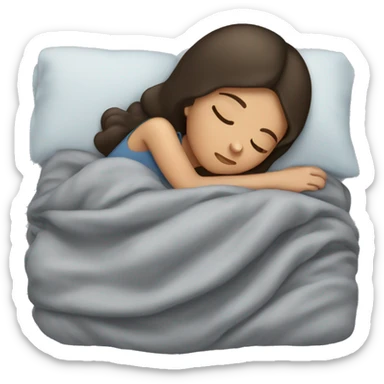 Brunette girl sleeping with grey blanket  sticker