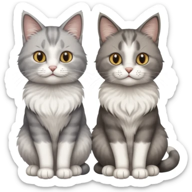 a realistic looking very fluffy grey and white cat with grey legs and white paws, sitting next to another cat sticker