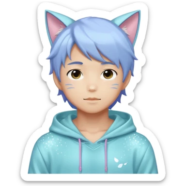 Cute Sexy Handsome Shiny Sparkly Attractive Pastel Asian Anime Catboy with a hoodie  sticker