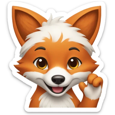 fox greeting with waving paws sticker