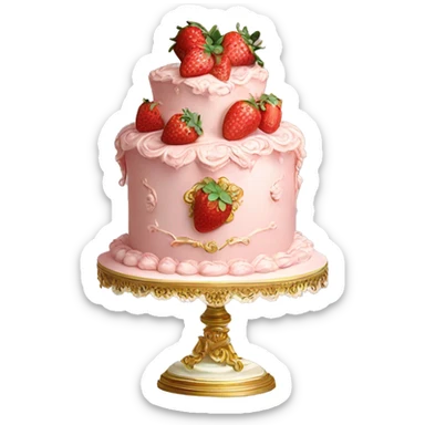 vintage rococo highly detailed pale pink cake with strawberries sticker