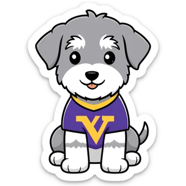  gray schnoodle wearing a mn vikings jersey  sticker