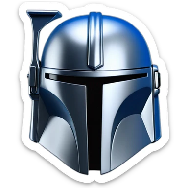 shiny silver king mandalorian helmet with blue accents sticker