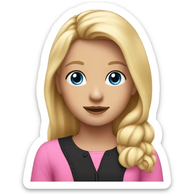 blonde girl with blue eyes wearing pink and her black horse sticker