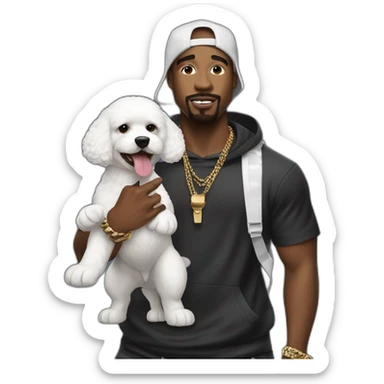 rapper man flexing with a bichon sticker