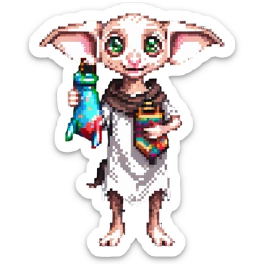excited Dobby the house elf holding a sock sticker