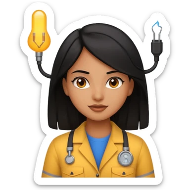 as a beautiful brown girl with black hair  electrical engineer without glasses and emoji style sticker