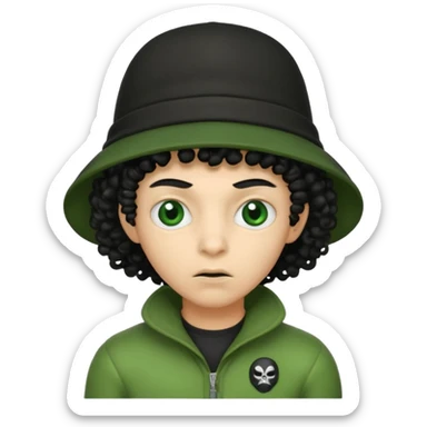 alien with robber mask concerned curly hair and robber outfit hat sticker