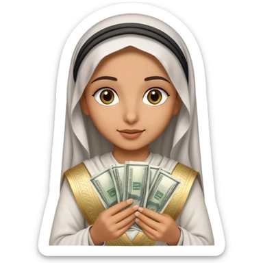 Arab girl with money sticker