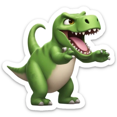 Happy dinosaur dancing on a grumpy cat sticker