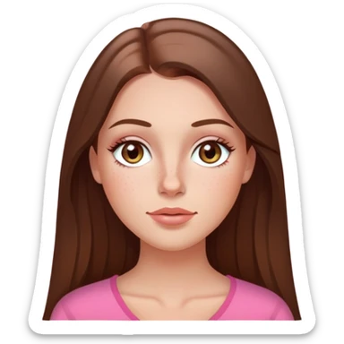 Long hair straight Brunette and hazel green eyes  slightly tanned white girl with pink peach lips and rosy bright red cheeks with a few freckles sticker