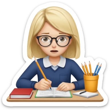 girl doing homework looking stressed sticker