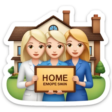 3 white women holding a home title sticker