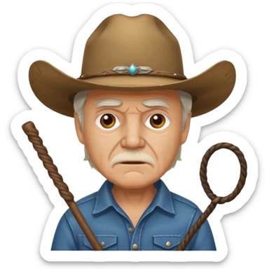 Give this emoji 🤠 a whip make it an old white guy with a whip make him mad  sticker