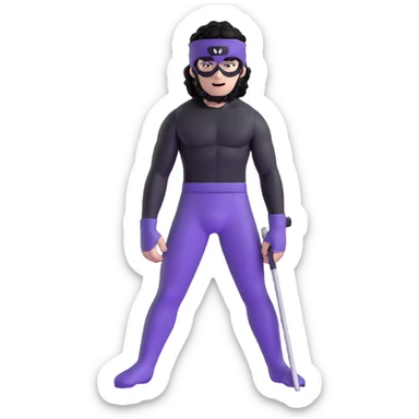 shirtless athletic man with white skin and black curly hair, wearing a purple ski mask sticker