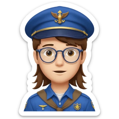 scout boy long hair spectacled blue uniform with cap very unique looking sticker