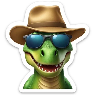 dinosaur wearing sunglasses and a hat sticker