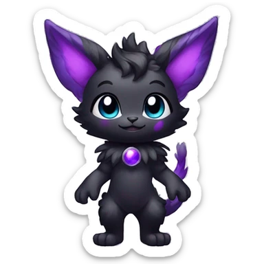 Anthro-Cute-Black-Purple-Contrast-Colors-Fantasy-Fur-Sona-Chibi-Shiny-Fakémon-Hybrid with horns full body sticker