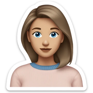 A beautiful young woman with blown out brown hair and blue eyes wearing a stylish light pink sweater sticker