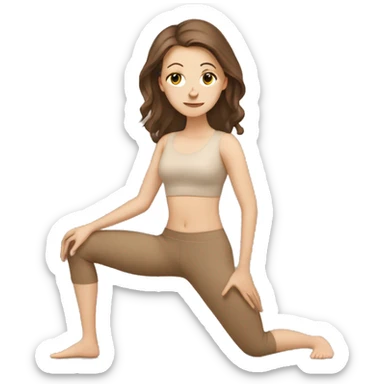 White Girl brown hair doing yoga in beige tones  sticker