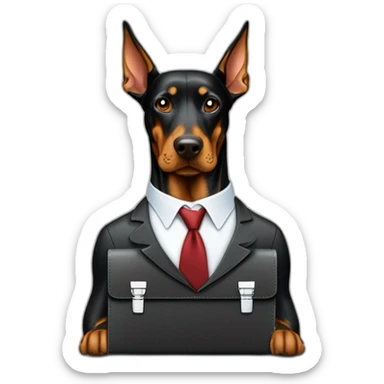 Doberdore dog (floppy ears) in tie and with briefcase  sticker