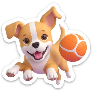 dog chasing ball in forrest, close up pose sticker