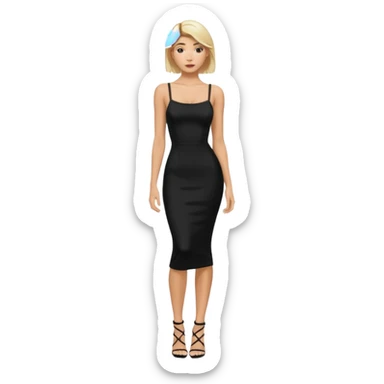 Hailey bieber cheveux court blond voir tout le corps et avec une robe longue serré noir avec des bretelles  sticker