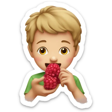 little boy eating rasberries sticker