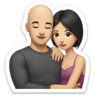 Bald boy hugging a dark hair girl sticker