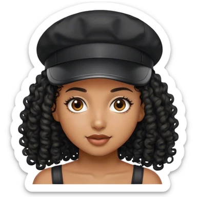 Brown girl with curly black hair with a black visor  sticker