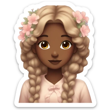Anime-Style Lady. Kawaii. Brown Skin. Pastels. Flowers sticker
