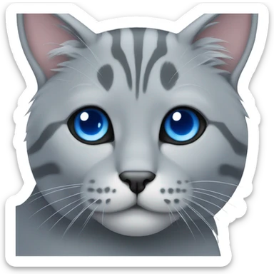 crea un gato color gris con ojos azules y virolo sticker