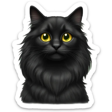 Black long haired cat yellow green eyes sticker