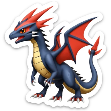 Handsome cool badass edgy Latias-Litten-Garchomp-Giratina-Pokémon-Fakémon-fusion-hybrid-creature, full body sticker