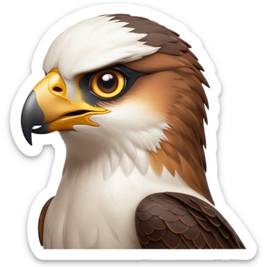 Cinematic Noble Falcon Portrait Emoji, Poised and majestic, with a streamlined, muscular build, a sharply hooked beak, and intense, piercing eyes that exude focus and speed, Simplified yet sharp and sophisticated features, highly detailed, glowing with a soft, amber radiance, high shine, intelligent and commanding, stylized with an air of aerial authority, focused and swift, soft glowing outline, capturing the essence of a watchful and confident falcon that appears ready to soar out of the screen with effortless power! sticker