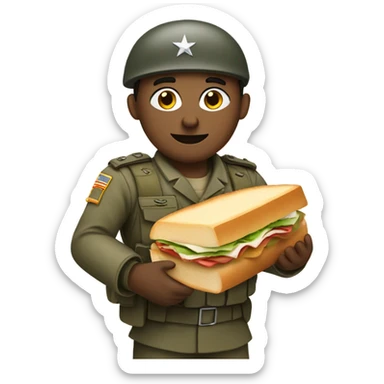 White Army soldier with blue eyes and brown hair holding a sandwhich and a bible sticker