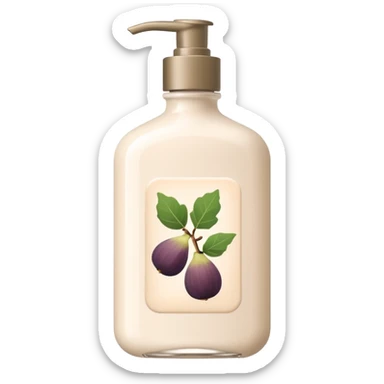 Emoji-style illustration of a minimal body lotion bottle inspired by tea and fig fragrance.
Elegant, calm color palette, soft beige or ivory bottle, subtle botanical mood,
flat design, clean lines, modern beauty branding aesthetic, no logo, no text. sticker