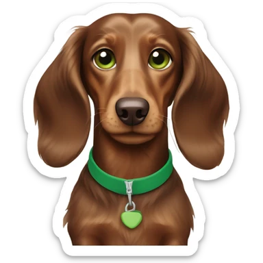 Brown longhaired dachs with green eyes and Brown nose skiing sticker