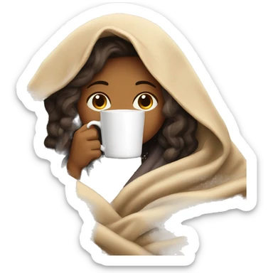 girl inside a blanket sipping coffee eyes closed sticker