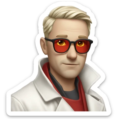 <excerpt>
A white man with short hair, donning red tinted sun glasses in a white trench coat, is an alchemist.
</excerpt> sticker