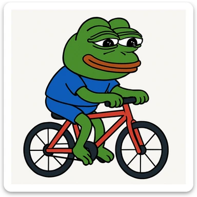 create a pepe riding bike, white background sticker