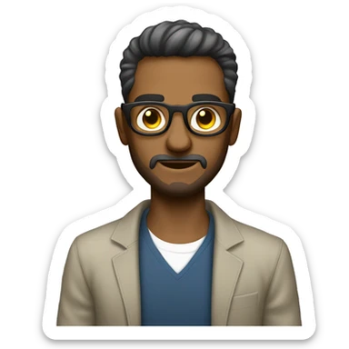 hombre con pelo atado, lentes circulares y barba, vestido con ropa urbana sticker