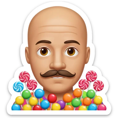 bald guy with a mustache made out of candy sticker